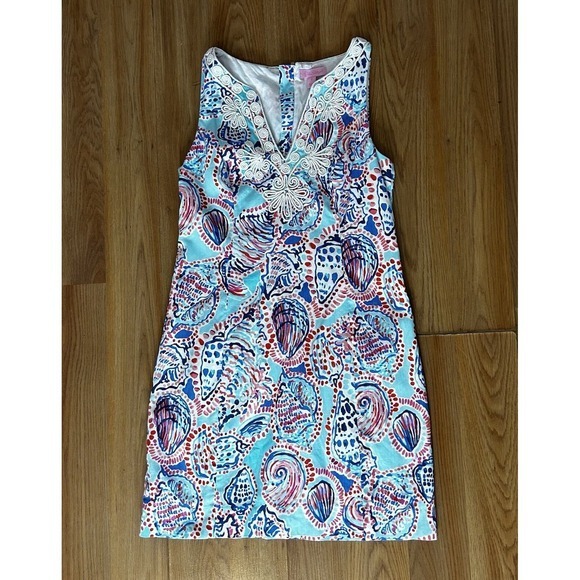Lilly Pulitzer Gabby Shell Me About It Corded Lace Trim Shift Dress‎ Size 2 - Picture 1 of 10